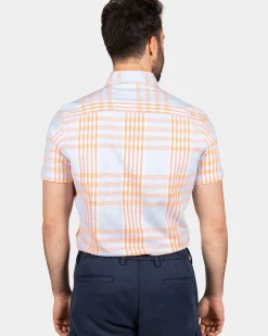 Geruit blauw met oranje overhemd - Light Sky