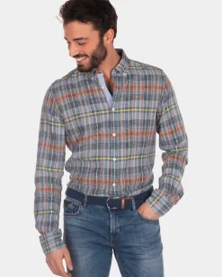 Geruit linnen overhemd blauw geel rood - Blue Multicolour