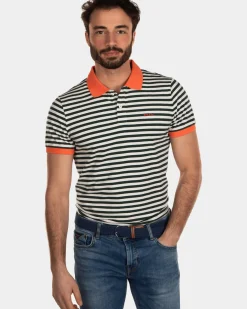 Gestreepte katoenen polo - Dark Pine