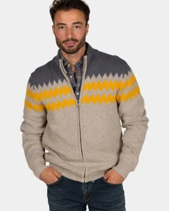 Grijs wollen vest met geel motief - Chestnut