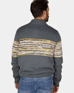 Grijze katoenen trui met geel zwarte print - Ash Grey