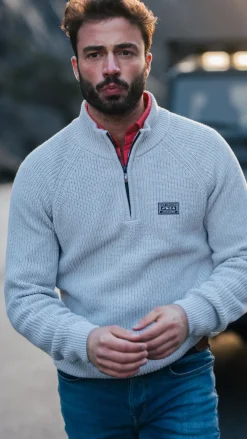 Grijze katoenen trui met halve rits - Grey Melange