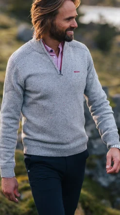 Grijze pullover met halve rits - Grey Melange