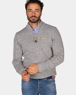 Grijze wollen pullover met halve rits - Birch Grey Melange