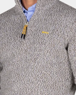 Grijze wollen pullover met halve rits - Birch Grey Melange