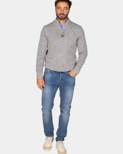 Grijze wollen pullover met halve rits - Birch Grey Melange