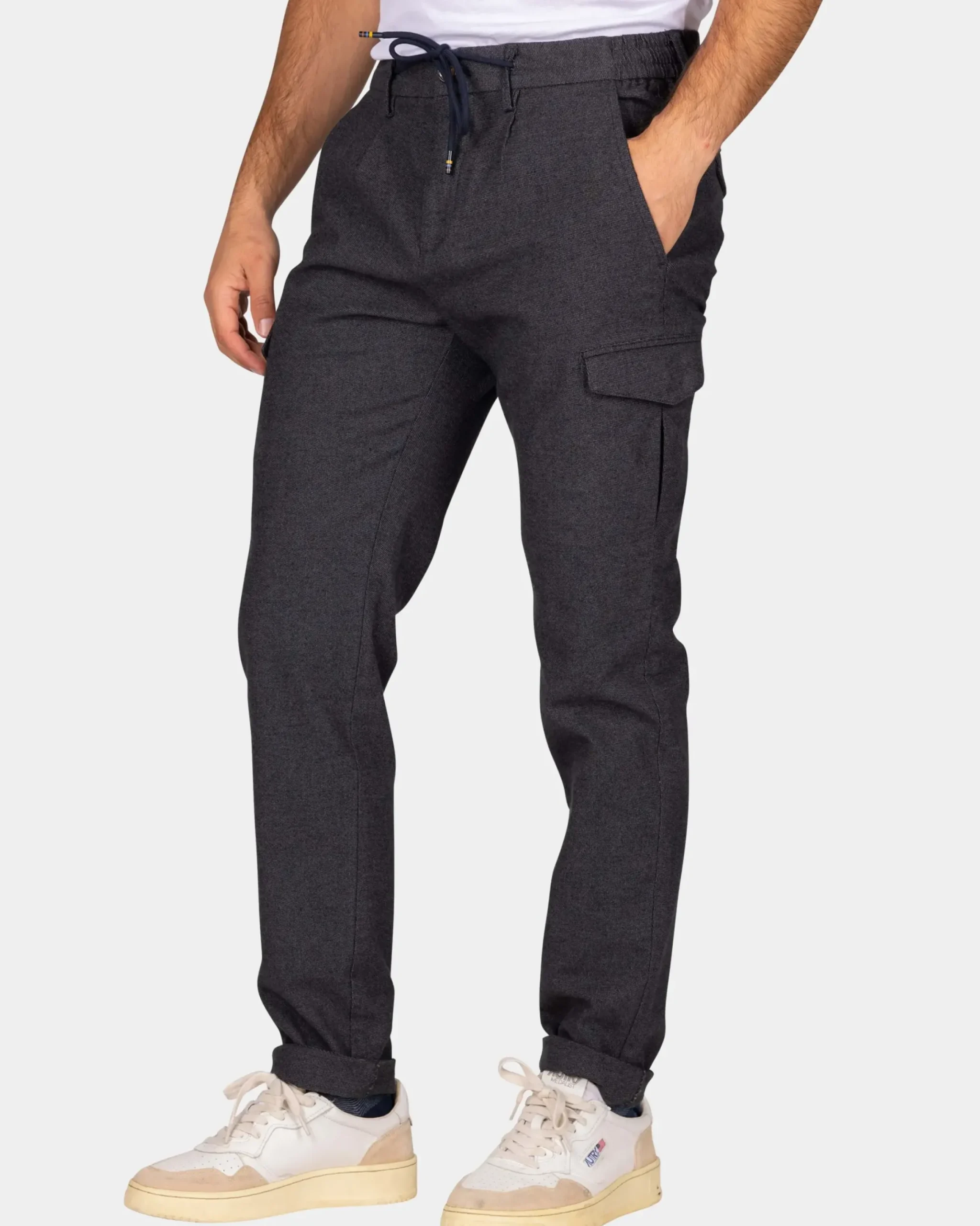 Grijze wol look cargo broek - Grey Melange