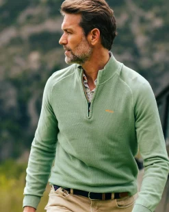 Groene basis pullover met halve rits