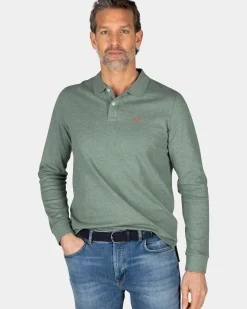 Groene katoenen longsleeve polo