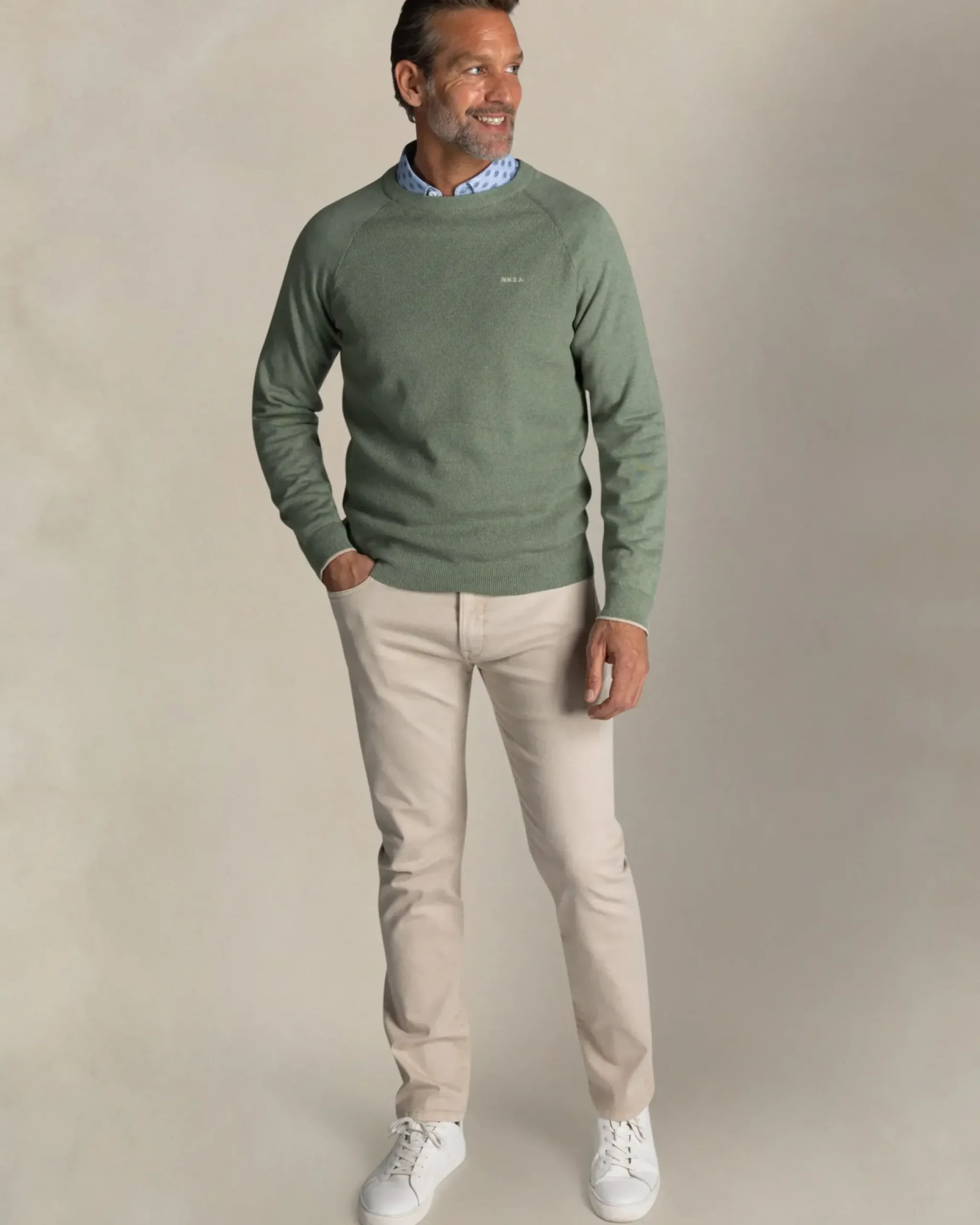 Groene katoenen trui met ronde hals