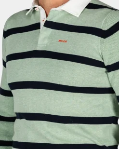 Groene longsleeve polo met donkergroene strepen