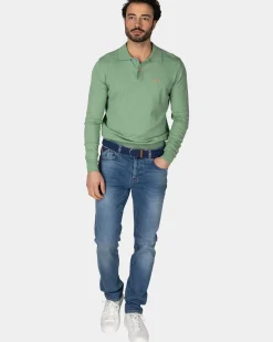Groen longsleeve poloshirt