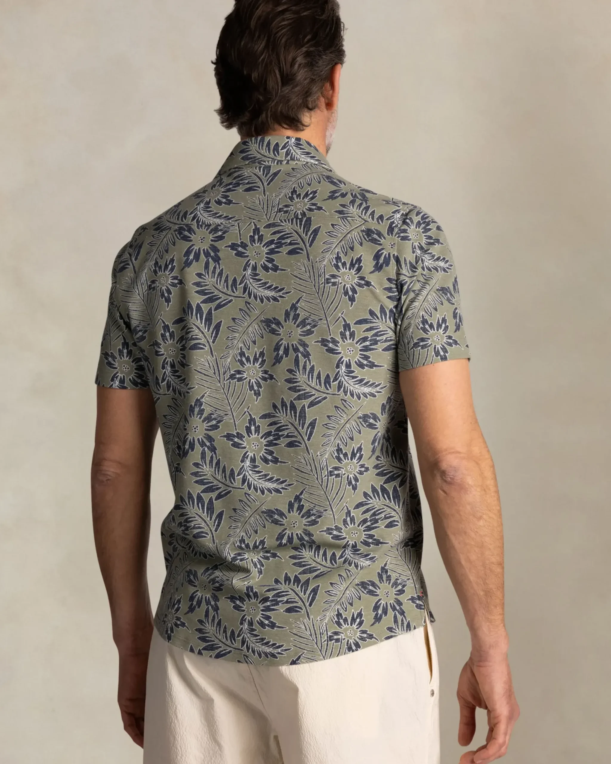 Groen overhemd met blauw witte bladprint