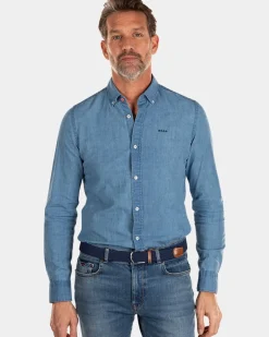 Indigo overhemd met linnen - Indigo