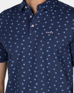 Katoenen blauwe polo met kleine stippen
