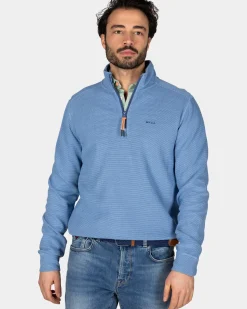 Katoenen blauw pullover met halve rits