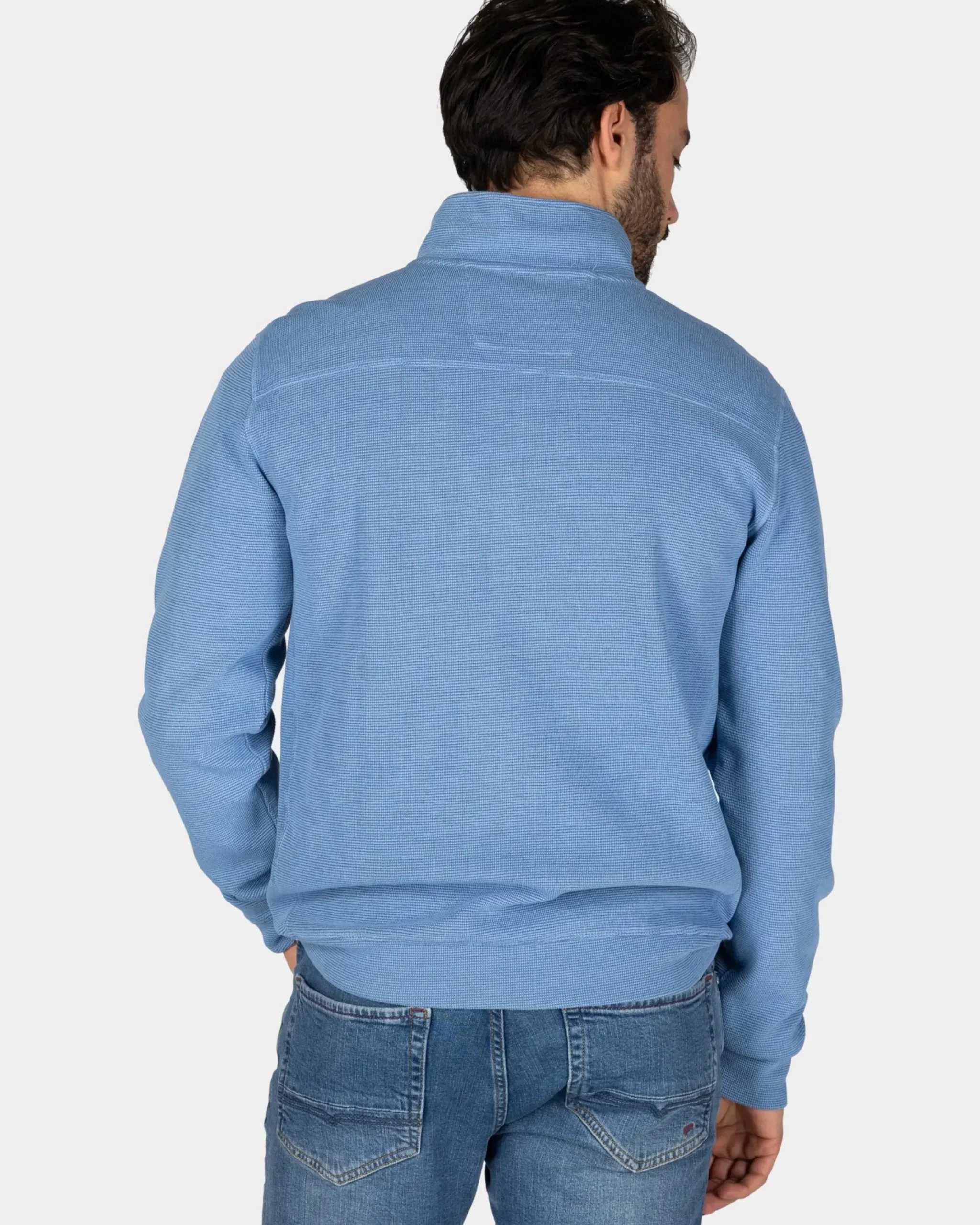 Katoenen blauw pullover met halve rits