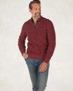 Katoenen effen trui met halve rits - Carmine red