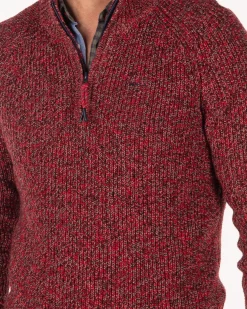 Katoenen effen trui met halve rits - Carmine red