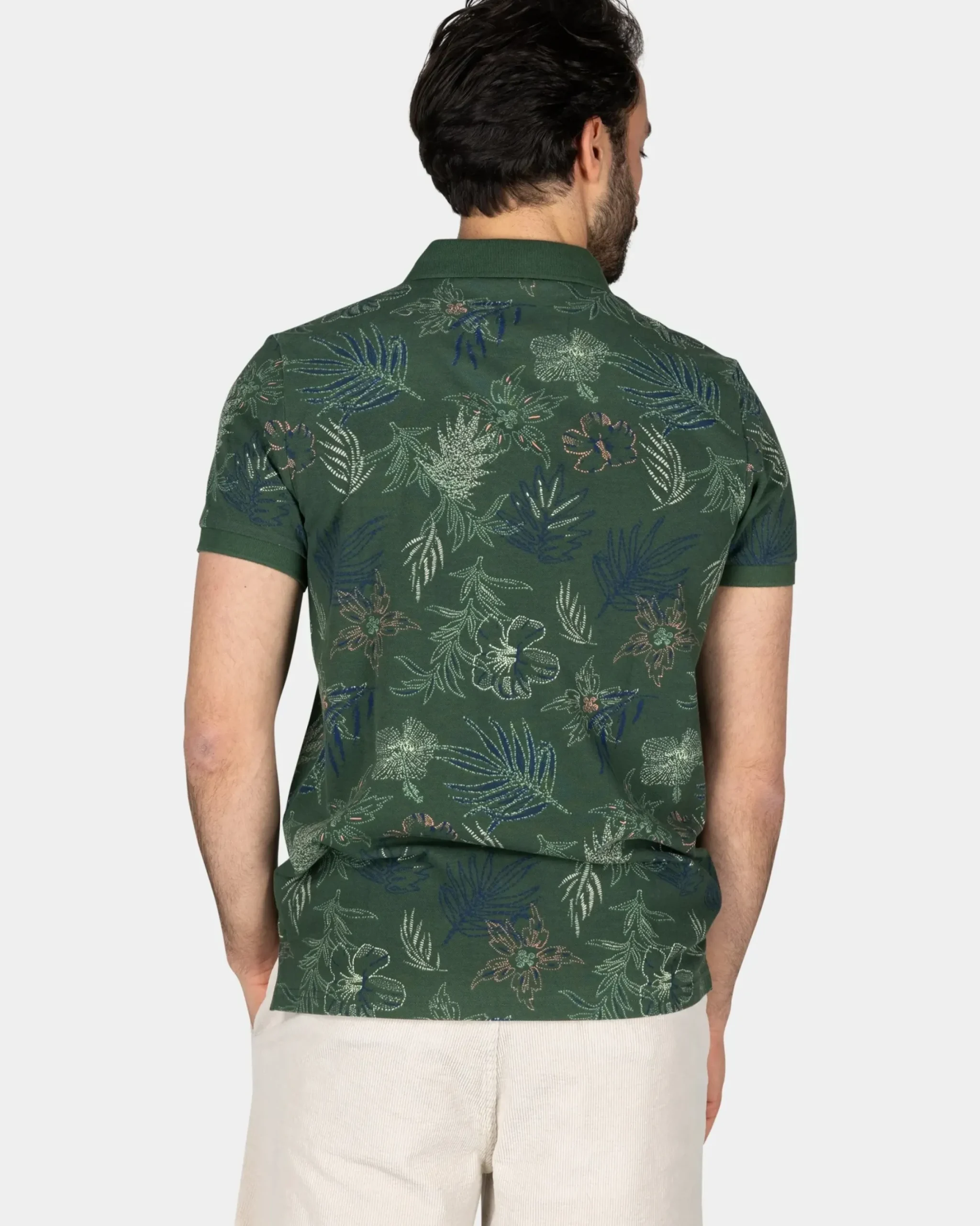 Katoenen groene polo met bladprint
