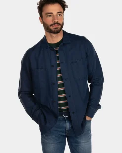 Katoenen linnen overshirt - Key Navy