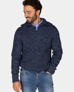 Katoenen navy gebreide trui met halve rits - Winter Navy