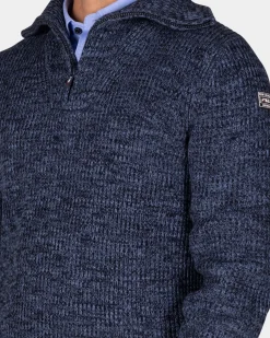 Katoenen navy gebreide trui met halve rits - Winter Navy