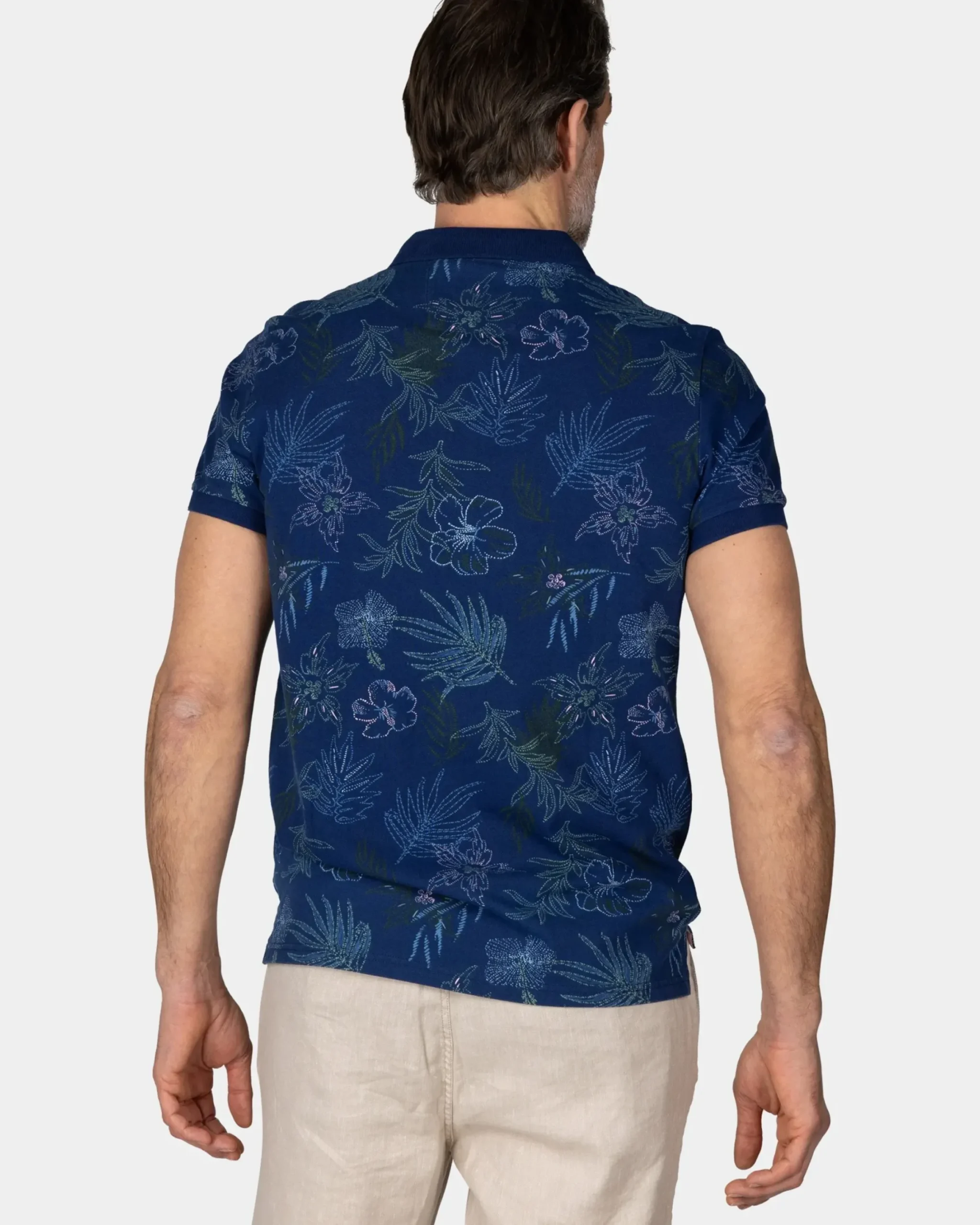 Katoenen navy polo met bladprint