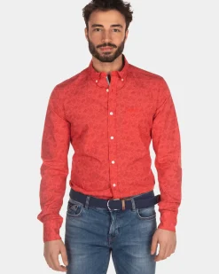 Katoenen overhemd met print rood - Orange Red