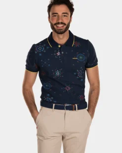 Katoenen polo met print - Key Navy