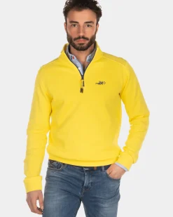 Katoenen sweater met halve rits - Country Yellow