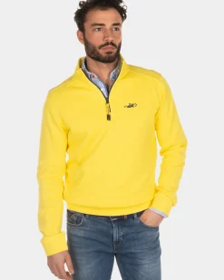 Katoenen sweater met halve rits - Country Yellow