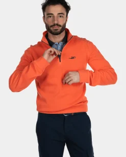 Katoenen sweater met halve rits - Burned Orange
