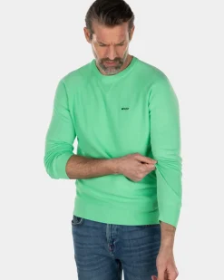 Katoenen trui met ronde hals groen - Sea Green