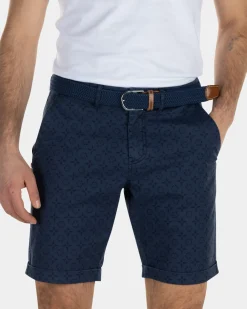 Katoen tencel chino korte broek met print - Key Navy