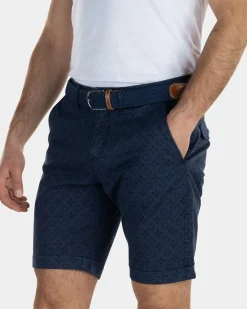Katoen tencel chino korte broek met print - Key Navy