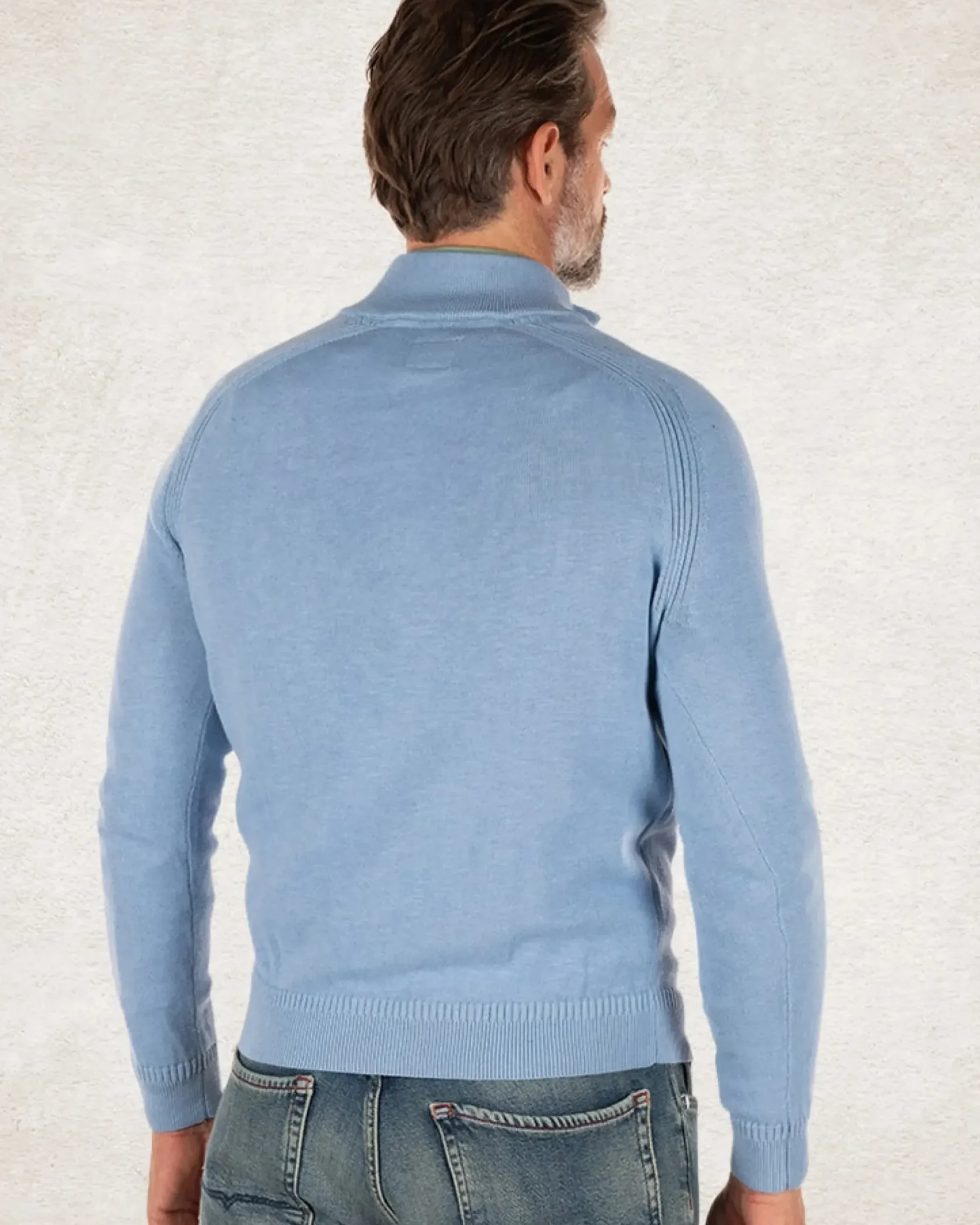 Katoen trui met halve rits - Pale Blue