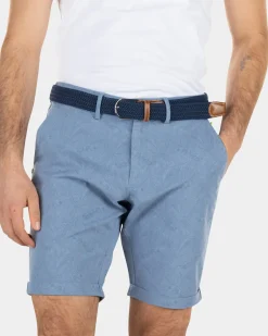 Korte chino met bladerprint - High Summer Cobalt
