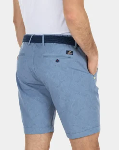 Korte chino met bladerprint - High Summer Cobalt