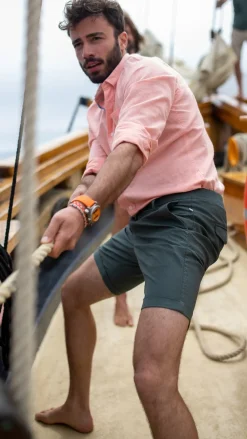 Korte chino van katoen - Chalk Green