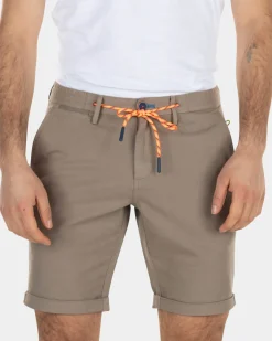 Korte chino van linnen met stretch - Stone