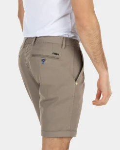 Korte chino van linnen met stretch - Stone