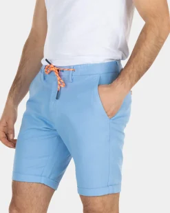 Korte chino van linnen met stretch - Bright Sky