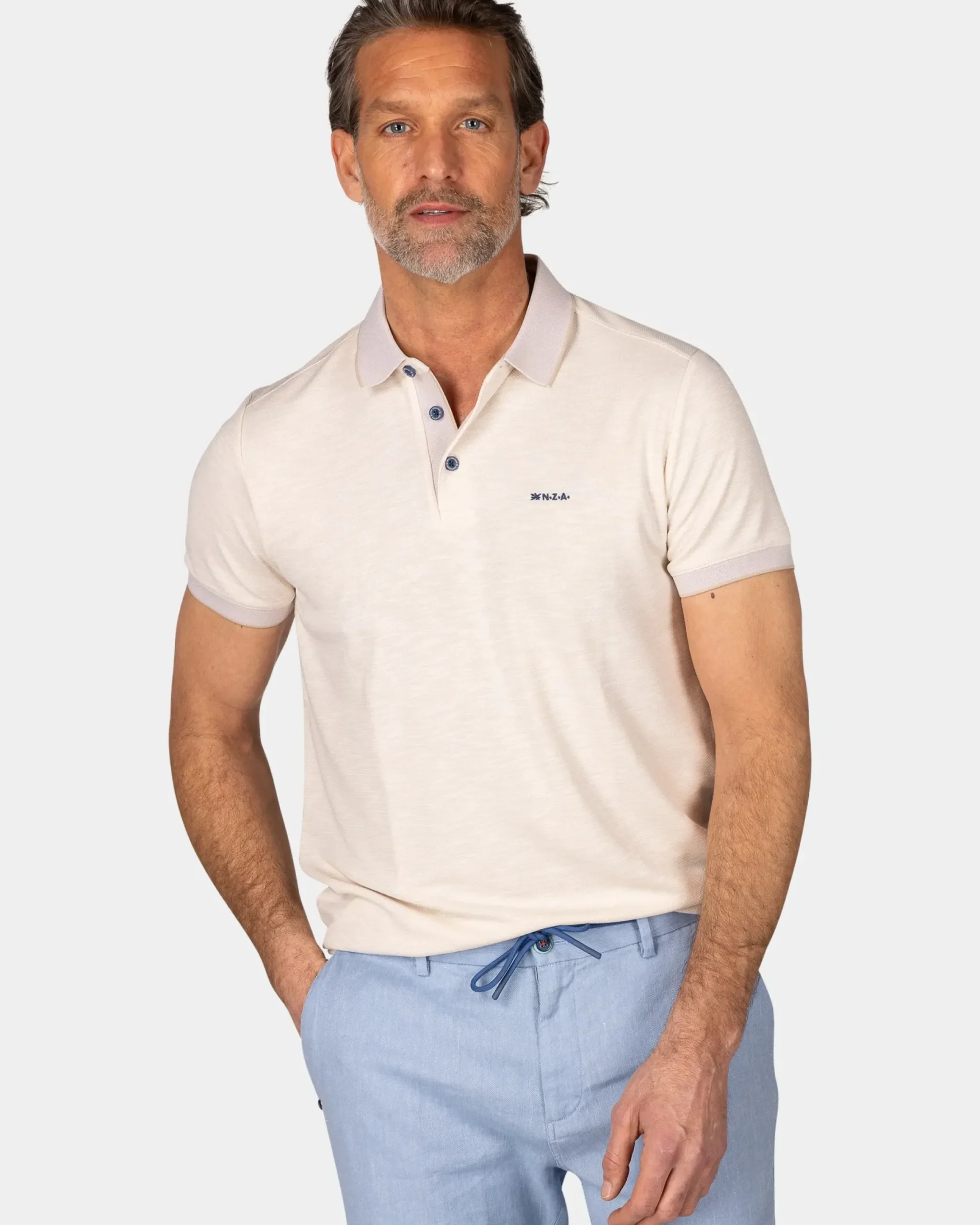 Lichtbeige polo met modaal