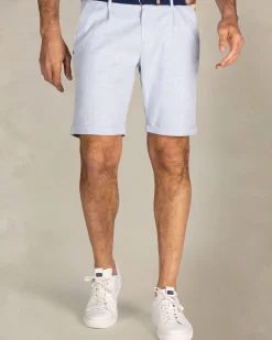 Lichtblauwe chino shorts van katoen met linnen en tencel