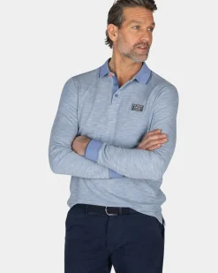 Lichtblauwe longsleeve polo