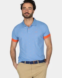 Lichtblauwe polo met oranje accenten