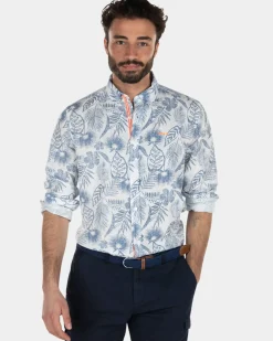 Lichtblauw overhemd met lange mouwen en bloemenprint - Light Blue