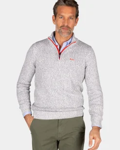 Lichtgrijze pullover met halve rits - Royal Petrol