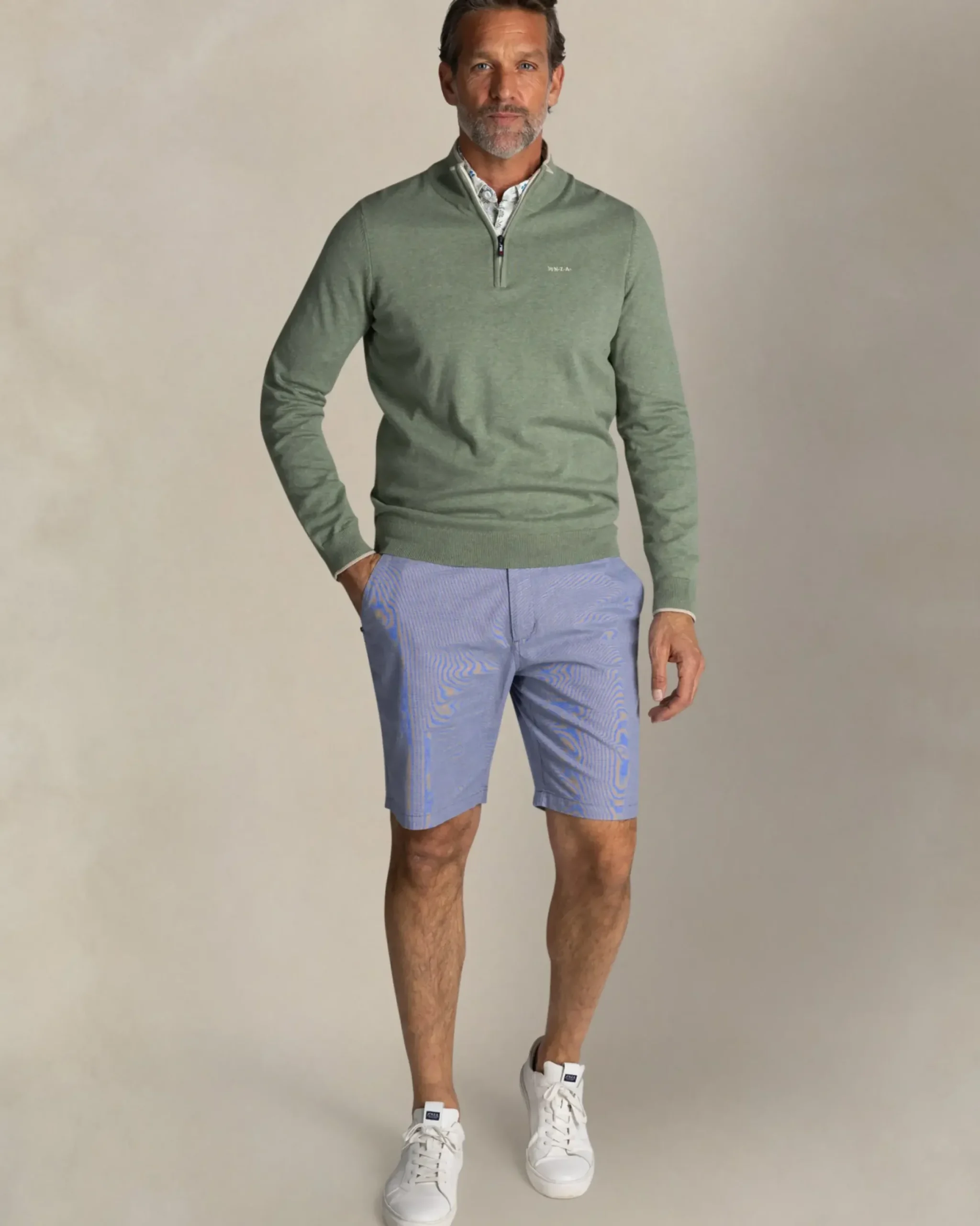 Lichtgroene katoenen half zip